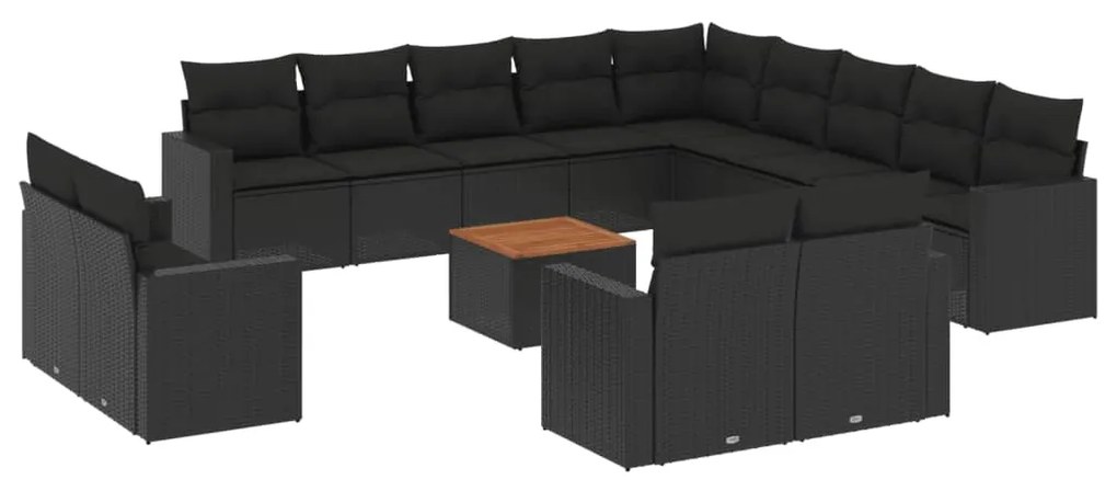 Set Divani da Giardino 14pz con Cuscini in Polyrattan Nero