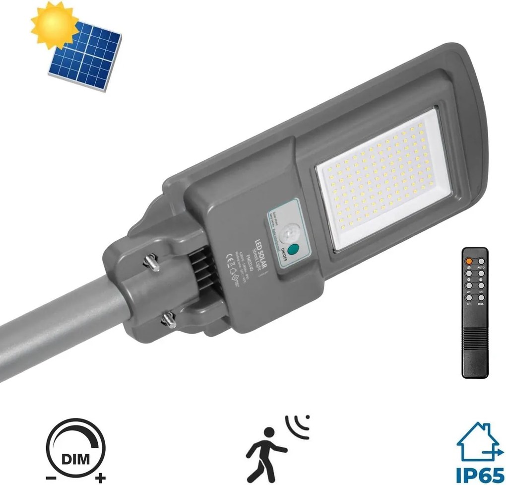 Armatura LED Solare 2000 lm Autonomia 12 ore con Telecomando e Braccio Colore Bianco Naturale 4.000K