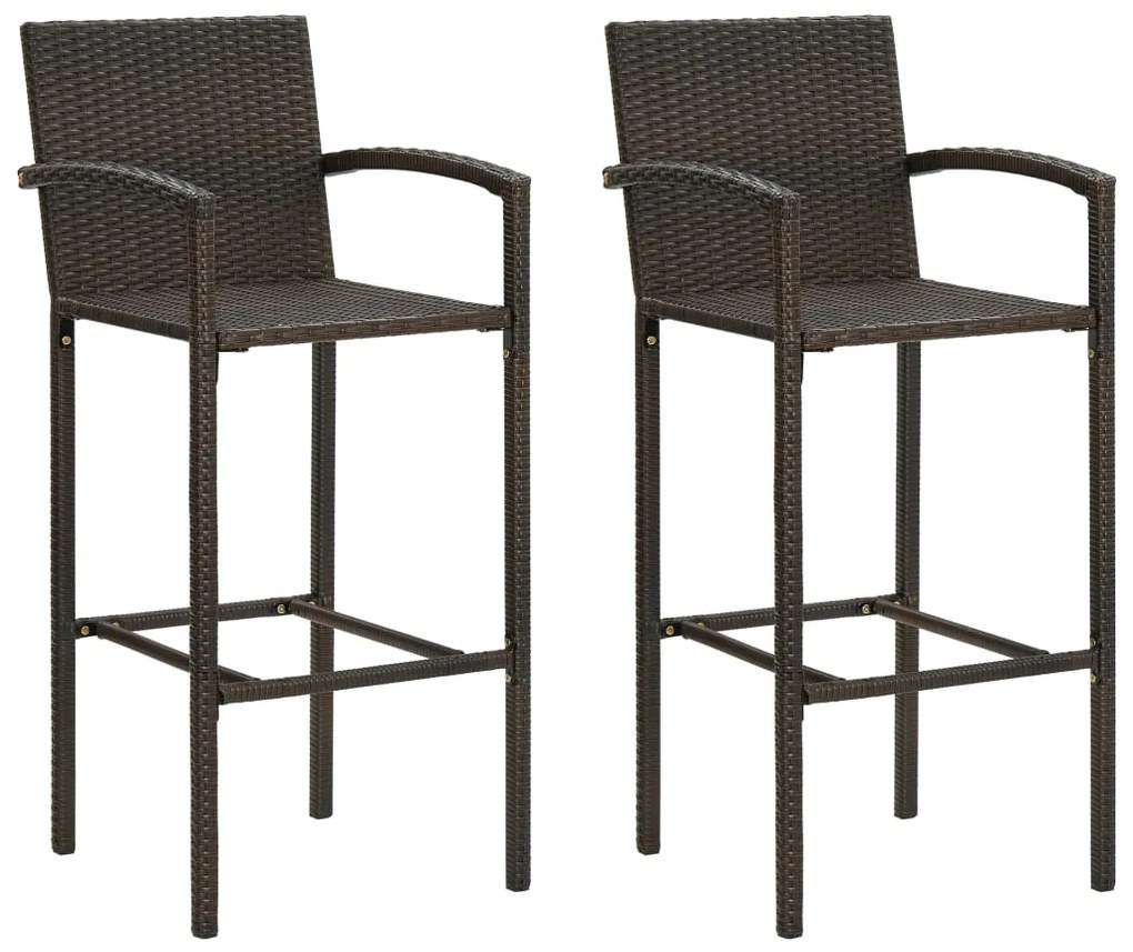 Sgabelli Da Bar 2 Pz Marroni İn Polyrattan /