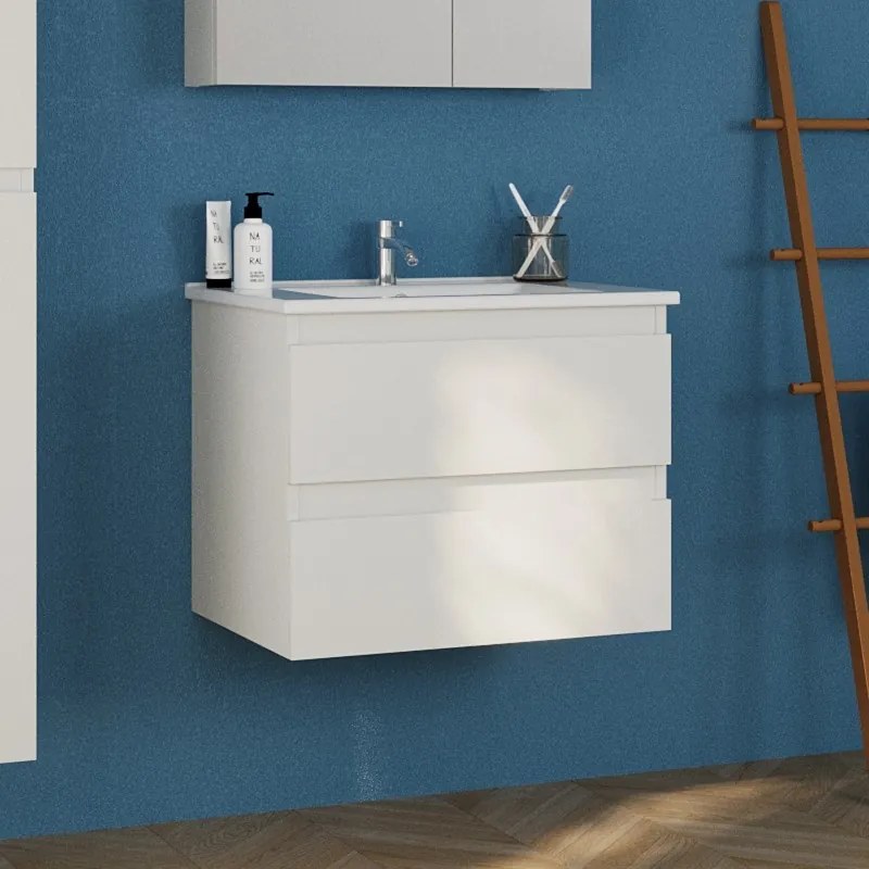 Kamalu - Mobile bagno sospeso 65 cm colore bianco opaco | LAC-EOLO-65