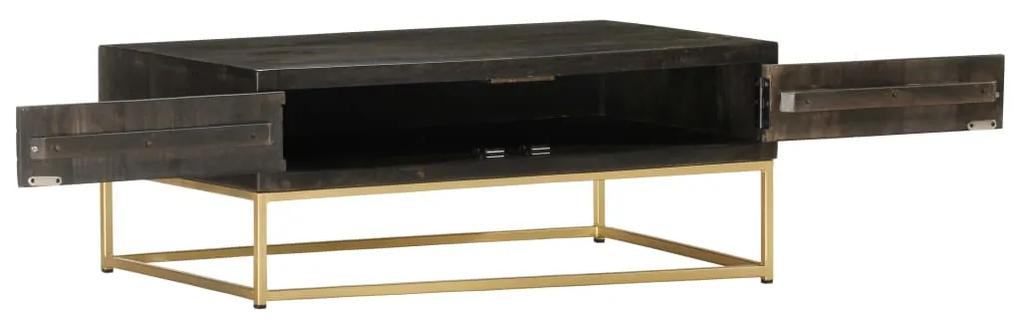 Tavolino da caffè nero e oro 90x50x35 cm in massello di mango