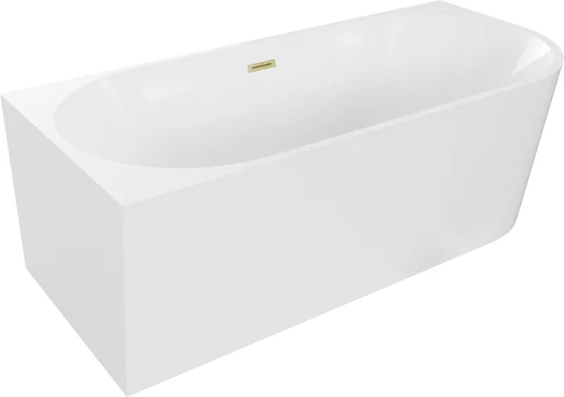 Mexen Mia vasca da bagno freestanding angolare sinistra 150 x 75 cm, bianca, troppopieno dorato spazzolato - 52691507500L-55