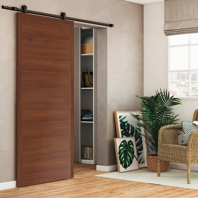 Porta scorrevole reversibile Rustic in mdf marrone, L 93 x H 212 cm, con binario Loft nero