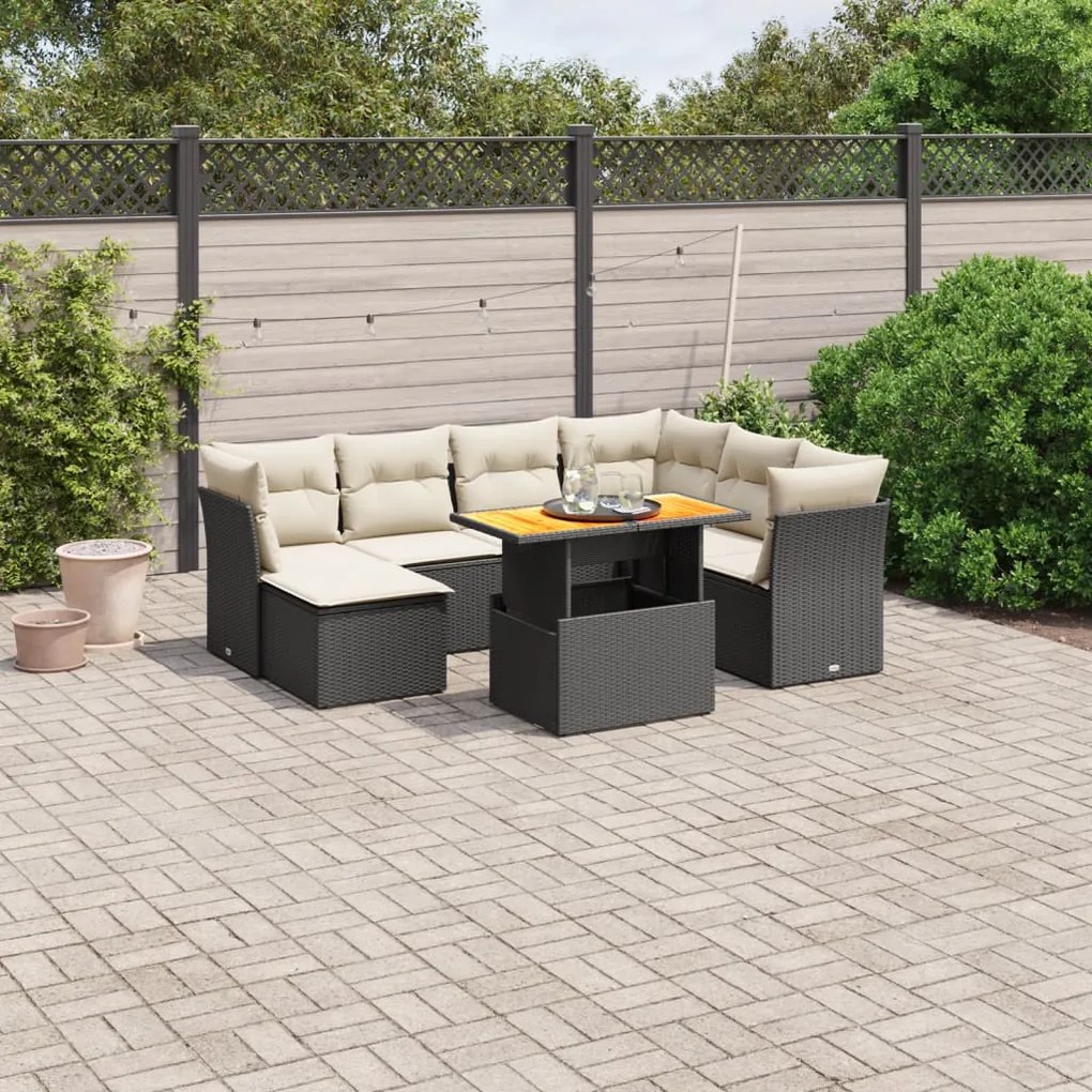 Set divani da giardino con cuscini 8 pz nero in polyrattan