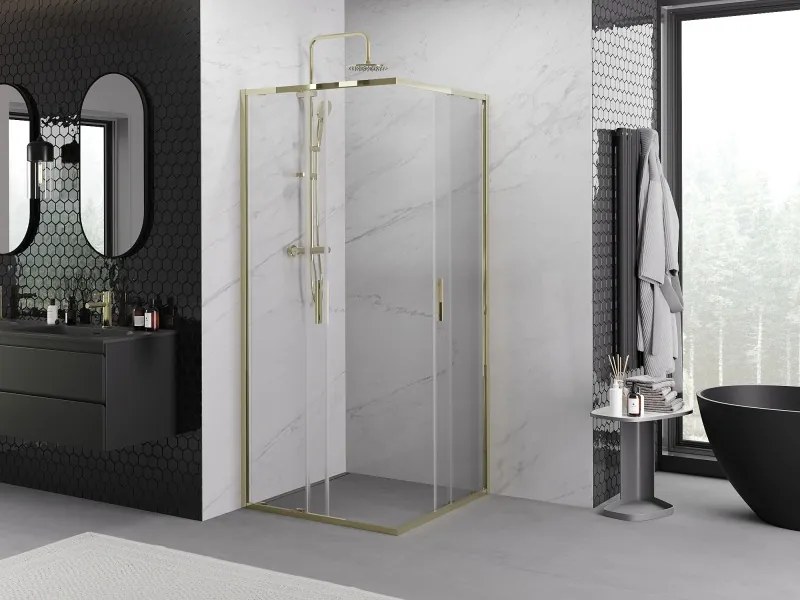Mexen Exo-S Duo cabina doccia quadrata scorrevole 100 x 100 cm, trasparente, dorata - 8111-100-100-50-00