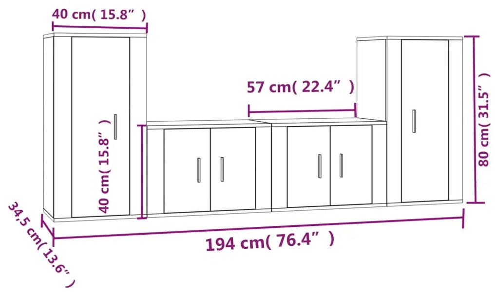 Set di Mobili Porta TV 4 pz Rovere Sonoma in Legno Multistrato