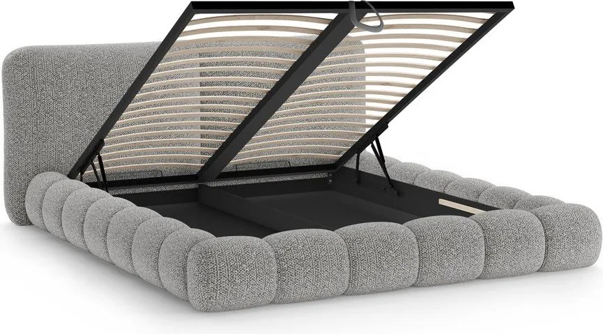 Letto matrimoniale imbottito grigio con contenitore con rete inclusa 160x200 cm Solange – Micadoni