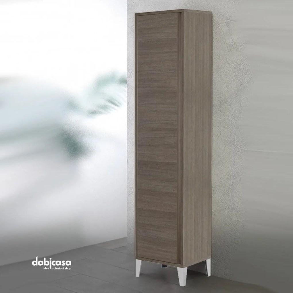 Colonna Armadio/Portascopa A Terra "Mondo 2.0" Da 183 Cm Composta Da Un'Anta Finitura Rovere Scuro