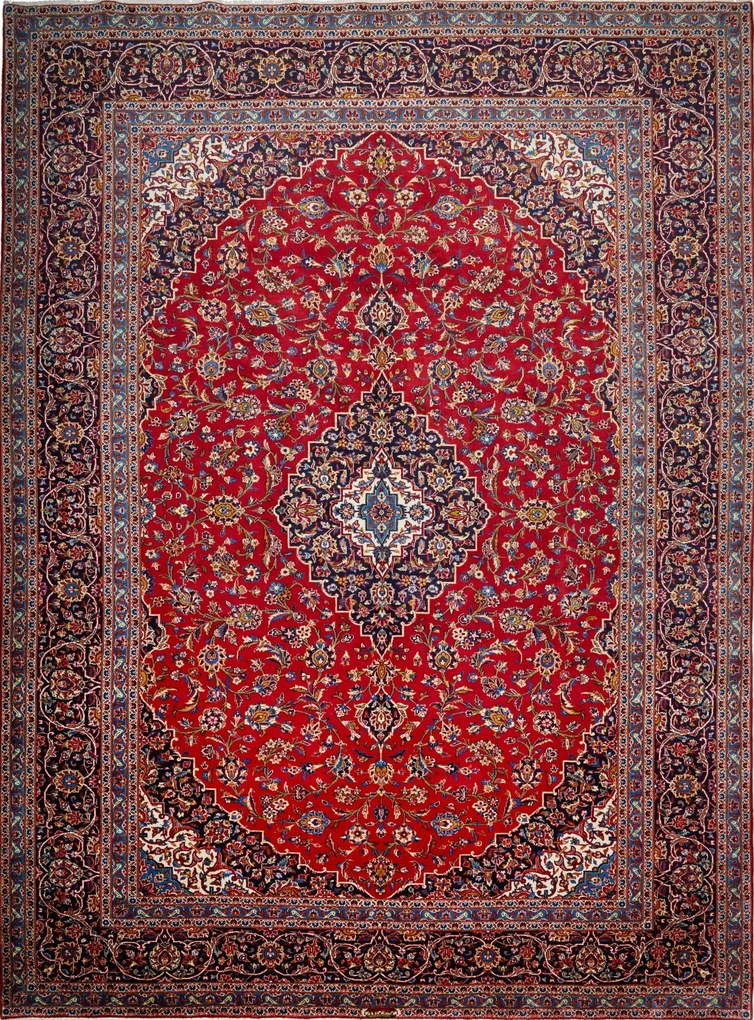 Kashan Tappeto 400 x 300 Blu (Iran) Annodato A Mano