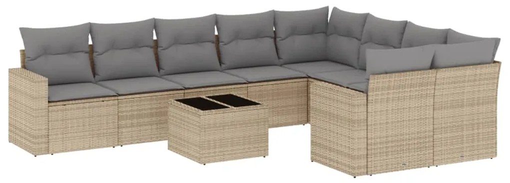 Set divano da giardino 10 pz con cuscini beige in polyrattan