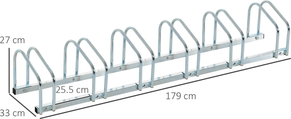 Rastrelliera Porta Biciclette 6 Posti 179x33x27 cm in Acciaio Argento...
