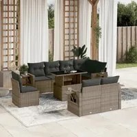 Set Divano da Giardino 9 pz con Cuscini Grigio in Polyrattan 3268040