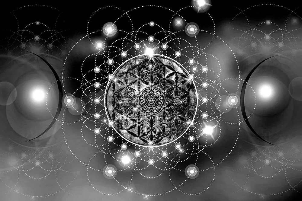 Carta da parati autoadesiva – Mandala incantevole in bianco e nero