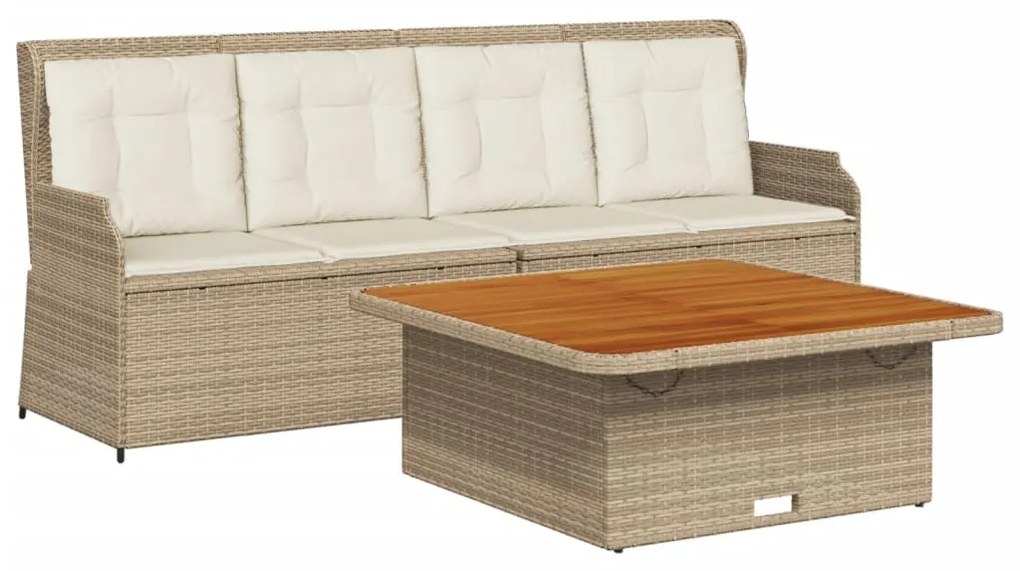 Set divano da giardino 3 pz con cuscini beige in polyrattan