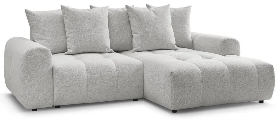 Divano angolare grigio chiaro allungabile/con contenitore (con penisola a destra/con chaise lounge) con rivestimento in ciniglia Roxelane – Bobochic Paris