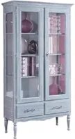 Vetrina 2 porte 2 cassetti in legno shabby azzurro l.102 p.42 h.191