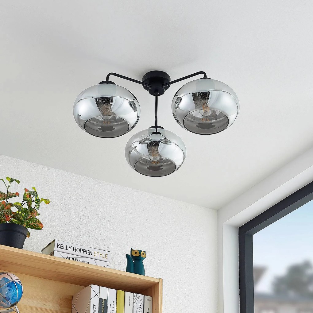 Plafoniera Lindby Navidia, Ø 67 cm, nero, vetro fumé