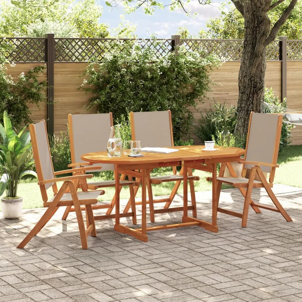 Set pranzo da giardino 5pz legno massello di acacia e textilene