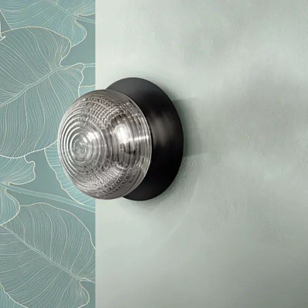 Plafoniera D46 cm TONDO con base in metallo Fumč e diffusore in vetro