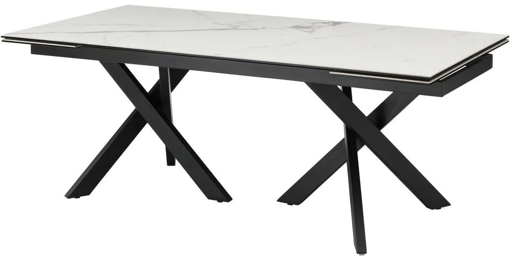 Tavolo da pranzo allungabile da 8 a 12 coperti Vetro temperato e Ceramica Effetto marmo Bianco e Nero - MARISO