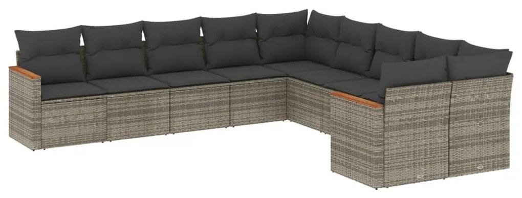 Set Divano da Giardino 10 pz con Cuscini Grigio in Polyrattan