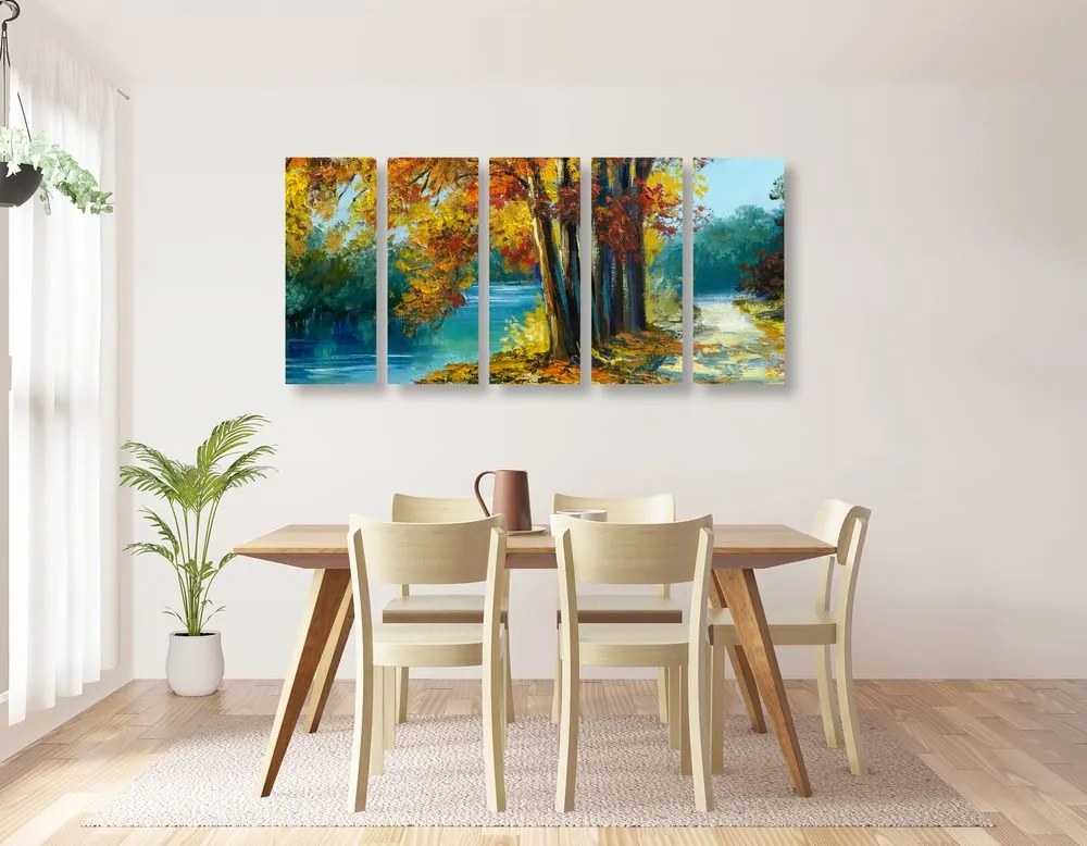 Quadri 5 pezzi – Alberi dipinti in colori autunnali