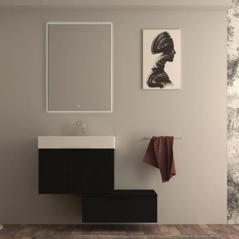 Mobile da bagno sospeso sotto lavabo Modula di BADEN HAUS L 70 x H 43 x P 44 cm nero cannettato opaco, 3 cassetti