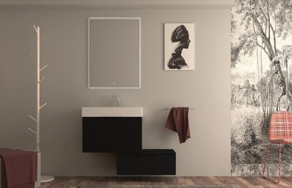 Mobile da bagno sotto lavabo BADEN HAUS MODULA nero laccato opaco L 70 x H 43 x P 44 cm 3 cassetti, lavabo non incluso