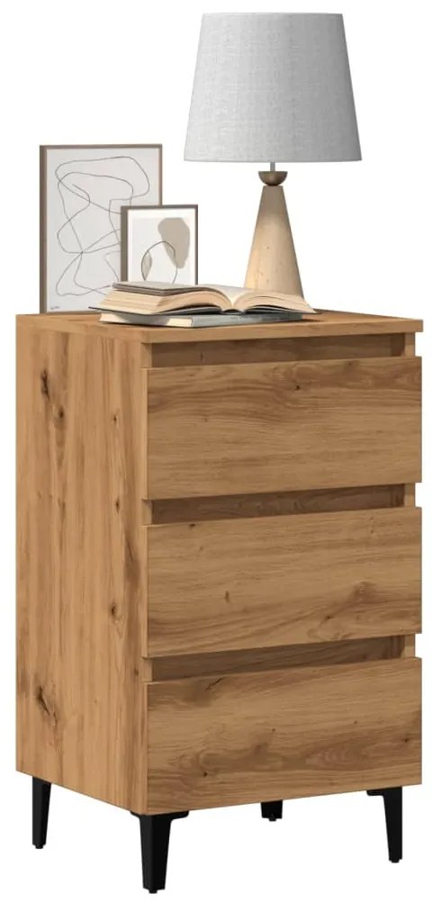 Comodino Con Gambe İn Metallo Rovere Artigianale 40x35x69 Cm /