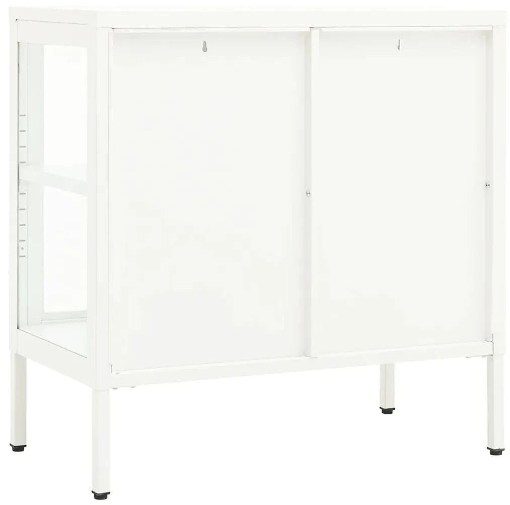 Credenza bianca 70x35x70 cm in acciaio e vetro