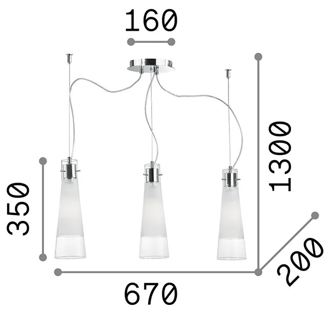 Sospensione Moderna Kuky Vetro Trasparente 3 Luci E27