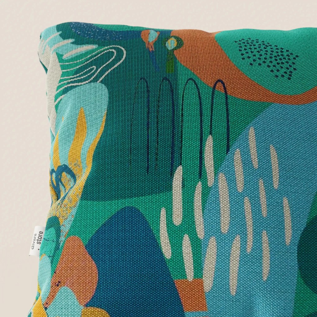 Joy collezione cuscini a fantasie multicolor in tessuto fresco cotone impermeabile verde acqua