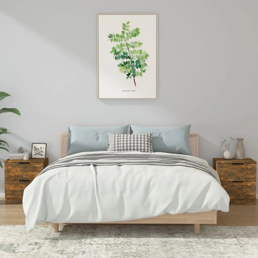 Comodini 2 Pz Rovere Fumo İn Legno Multistrato /