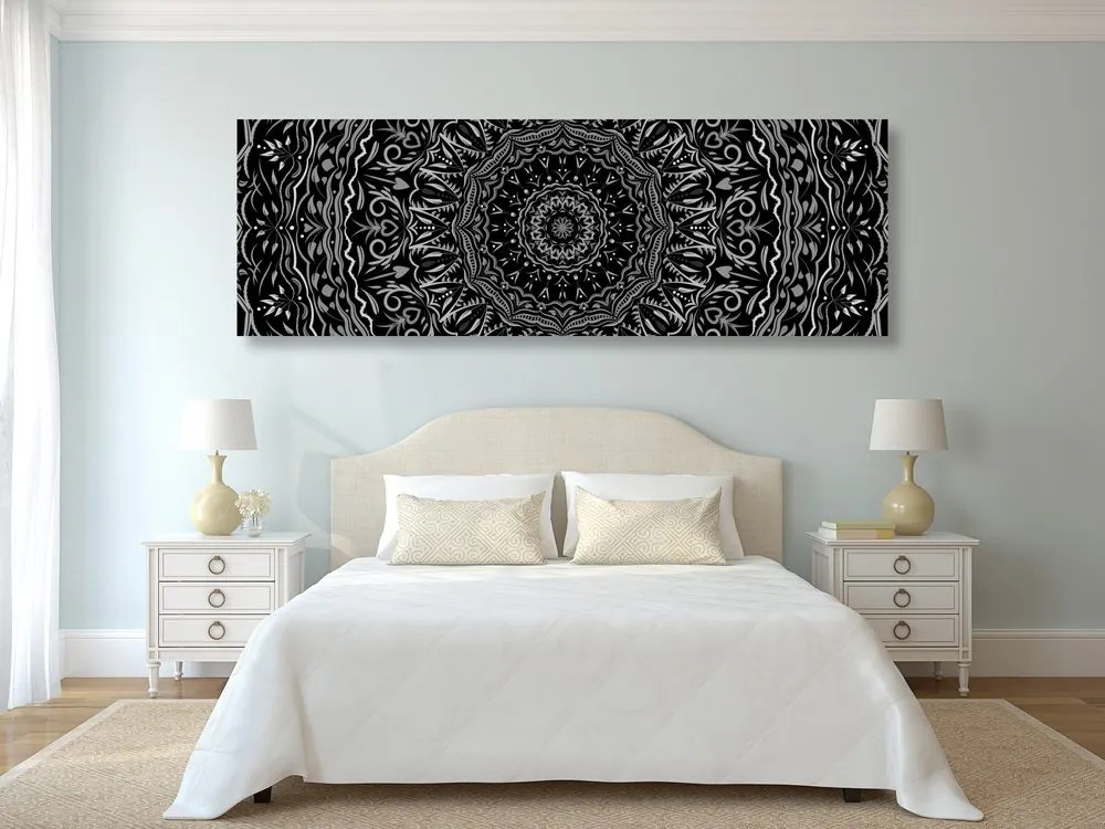 Quadro su tela – Mandala in stile vintage in bianco e nero