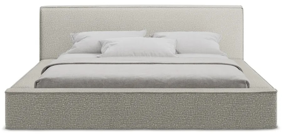 Letto matrimoniale imbottito grigio chiaro con contenitore e rete inclusi 180x200 cm Noho – Makamii