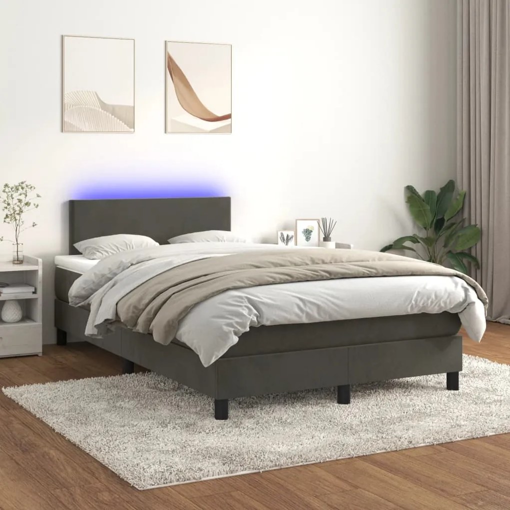 Letto A Molle Con Materasso E Led Grigio Scuro 120x200 Cm /