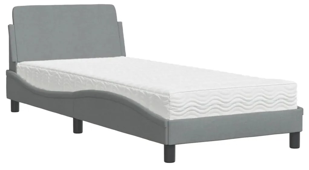 Letto con materasso grigio chiaro 90x200 cm in tessuto