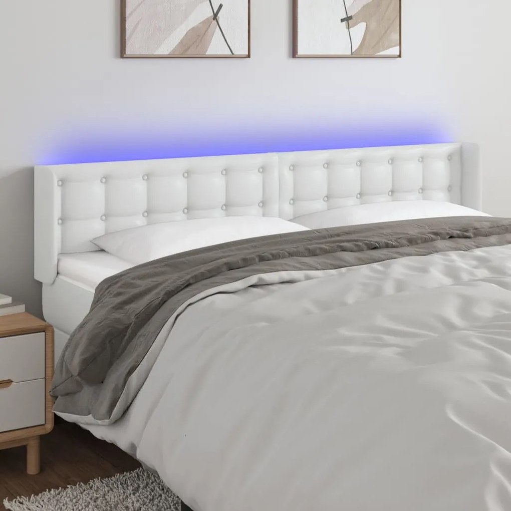 Testiera A Led Bianca 183x16x78/88 Cm İn Similpelle /
