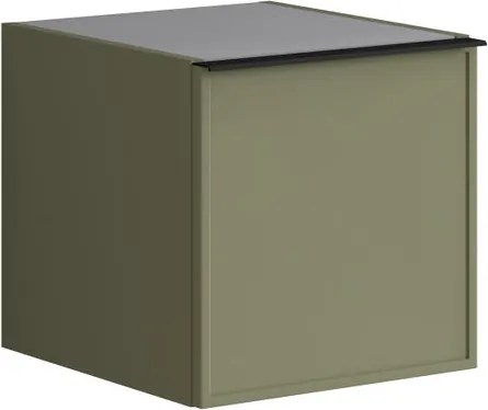 Base laterale Pixel con anta Frame laccato opaco verde salvia e maniglia alluminio nero opaco L.40 H.40 P.45,5 cm.