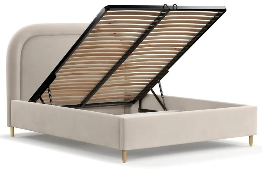 Letto matrimoniale imbottito beige con spazio contenitivo e rete 140x200 cm Mija - Maison de Rêve
