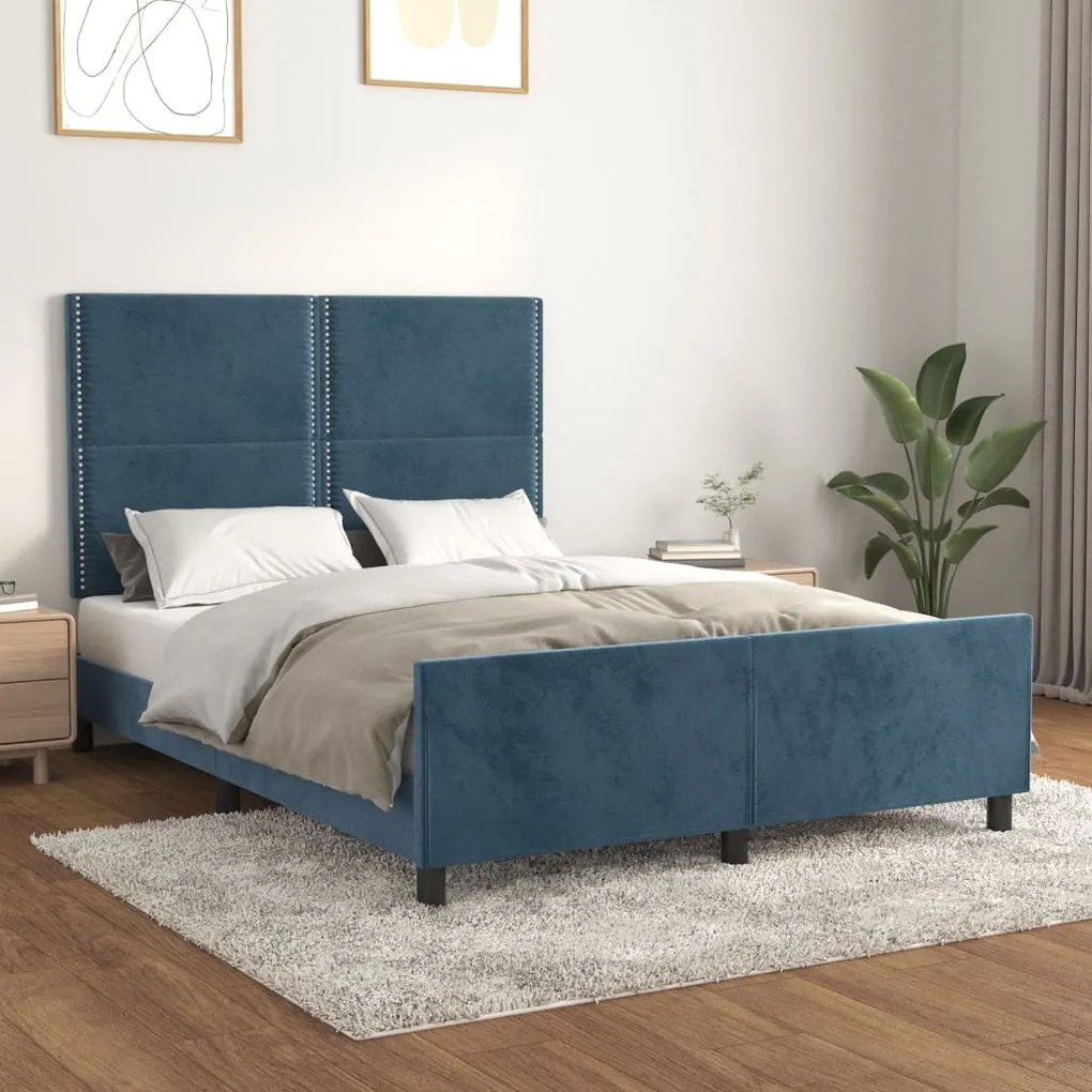 Giroletto Senza Materasso Blu Scuro 140x200 Cm Velluto /