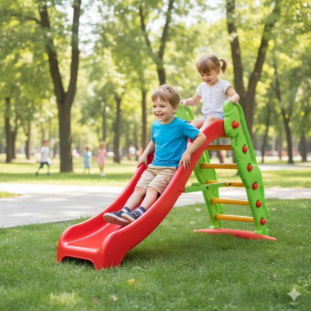 Scivolo per Bambini 189x84,5x109 cm in Plastica Rosso e Verde...