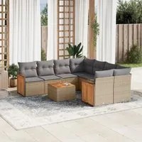 Set Divano da Giardino 9 pz con Cuscini Beige in Polyrattan 3227508