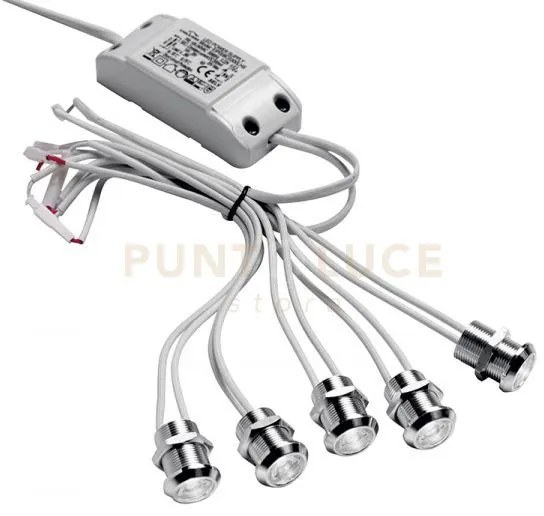 Gfa923c- modulo da 5 faretti led 3000k 750lm 5x1w d.2cm da incasso ...