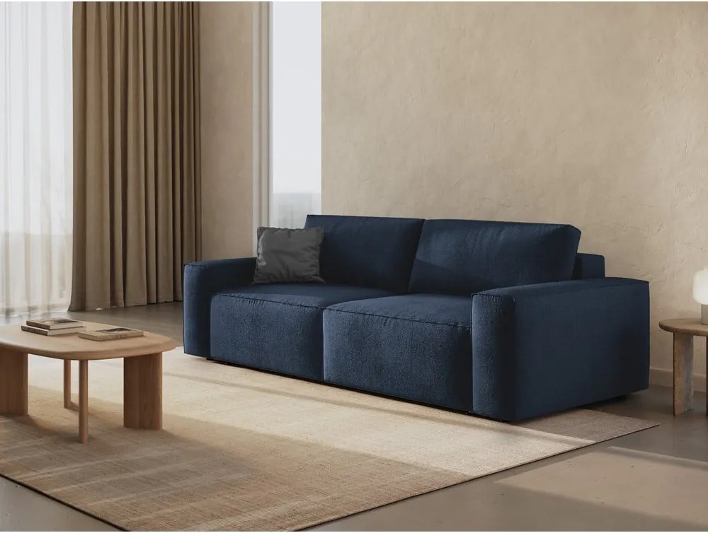 Divano letto blu scuro in tessuto bouclé 247 cm Jodie - Micadoni Home