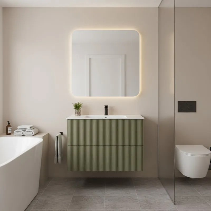 Mobile da bagno sospeso sotto lavabo Opera 2 cassetti L 59.5 x H 50 x P 45.5 cm verde salvia laccato opaco cannettato