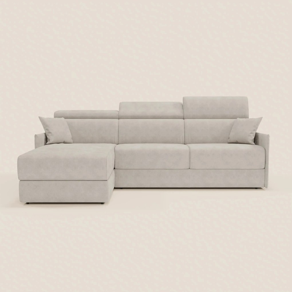 Miryam divano letto angolare compatto - poggiatesta reclinabili e penisola contenitore in tessuto smacchiabile T31