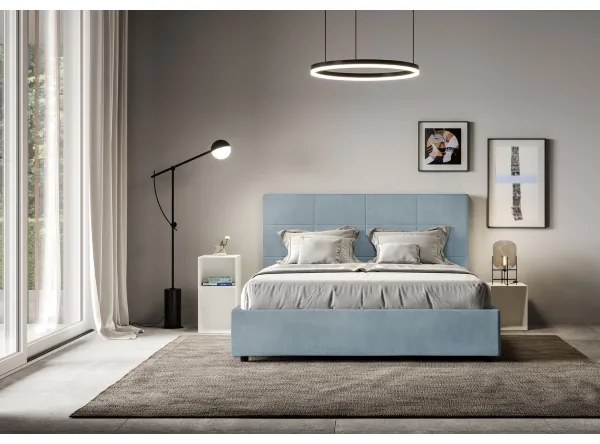 Letto matrimoniale e rete 160x200 in microfibra azzurro Mika