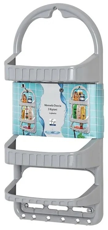 Portasapone per doccia grigio con 3 ripiani e 6 ganci lato inferiore