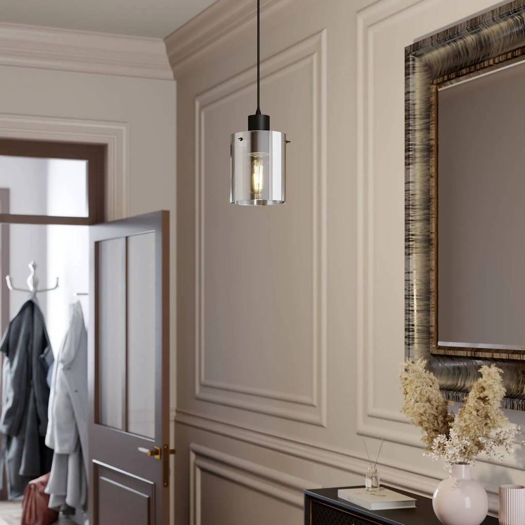 Lampada a sospensione in vetro Kourtney Lindby, dimmerabile, Nero, Soggiorno / Sala da pranzo, Moderno, Lampada a sospensione